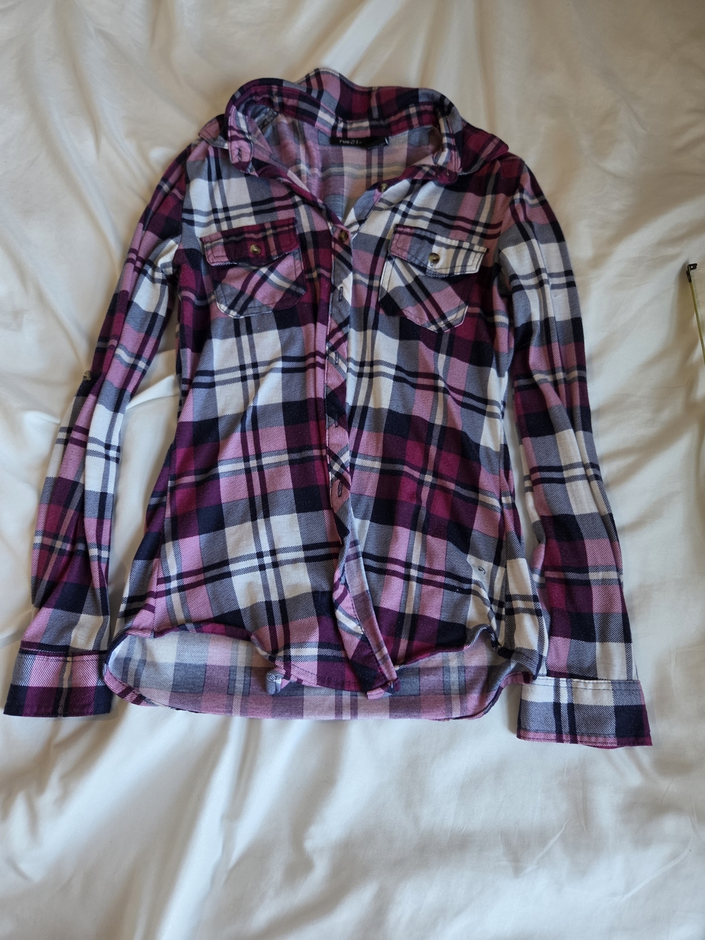 Rue21 Pink and White Plaid Button-Down Shirt